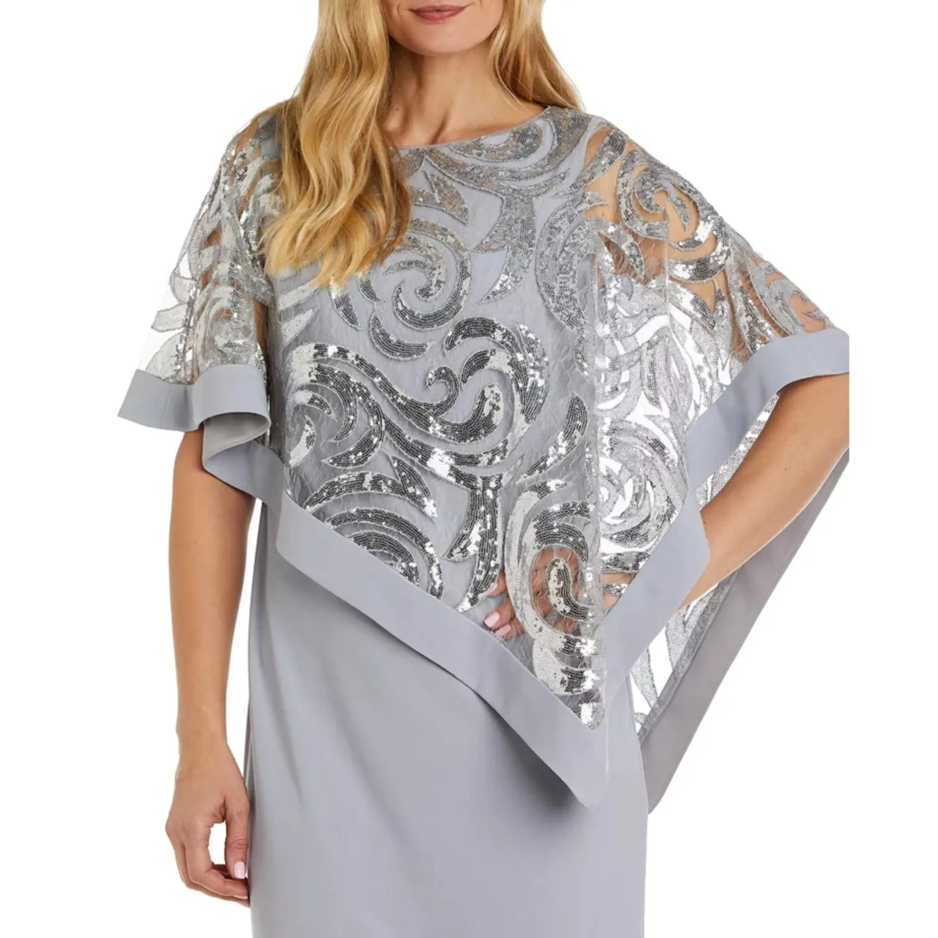 R&M RICHARDS Plus Swirl Sequin Poncho Party Cocktail Mini Dress