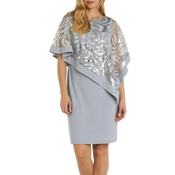 R&M RICHARDS Plus Swirl Sequin Poncho Party Cocktail Mini Dress