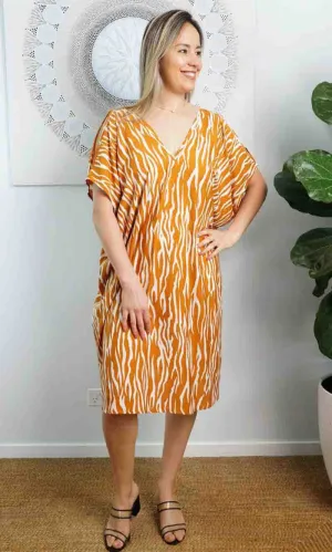 Rayon Dress Drifter Zebra Gold