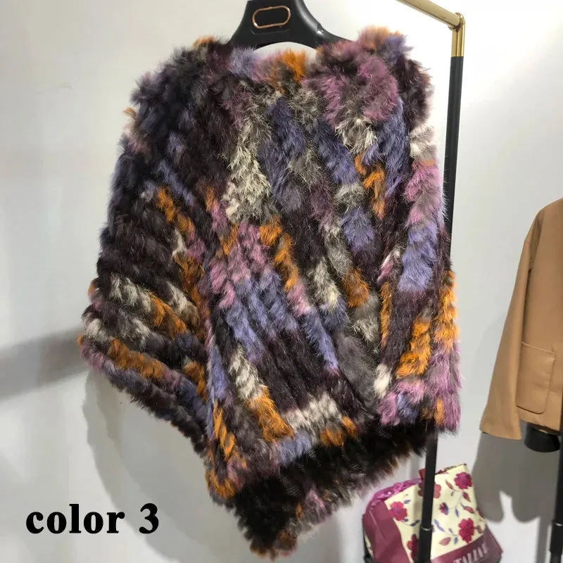 Real rabbit fur Rainbow Color Poncho