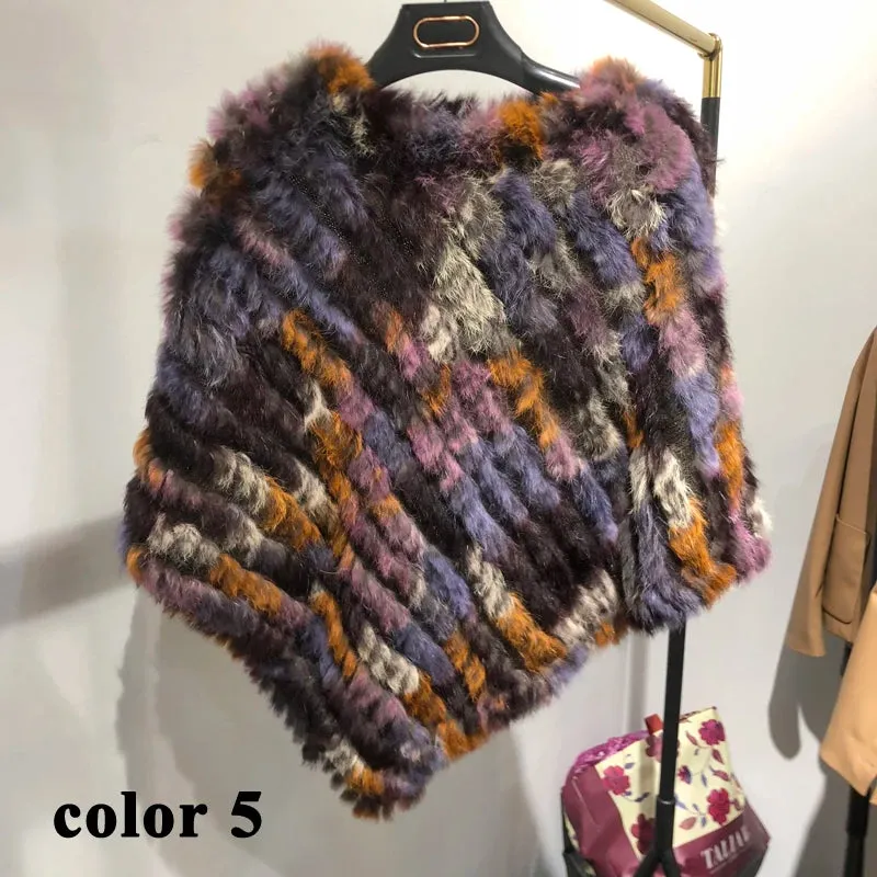 Real rabbit fur Rainbow Color Poncho