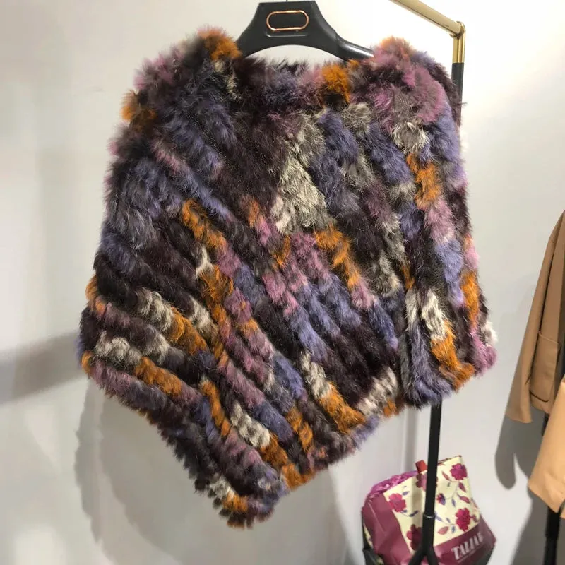 Real rabbit fur Rainbow Color Poncho