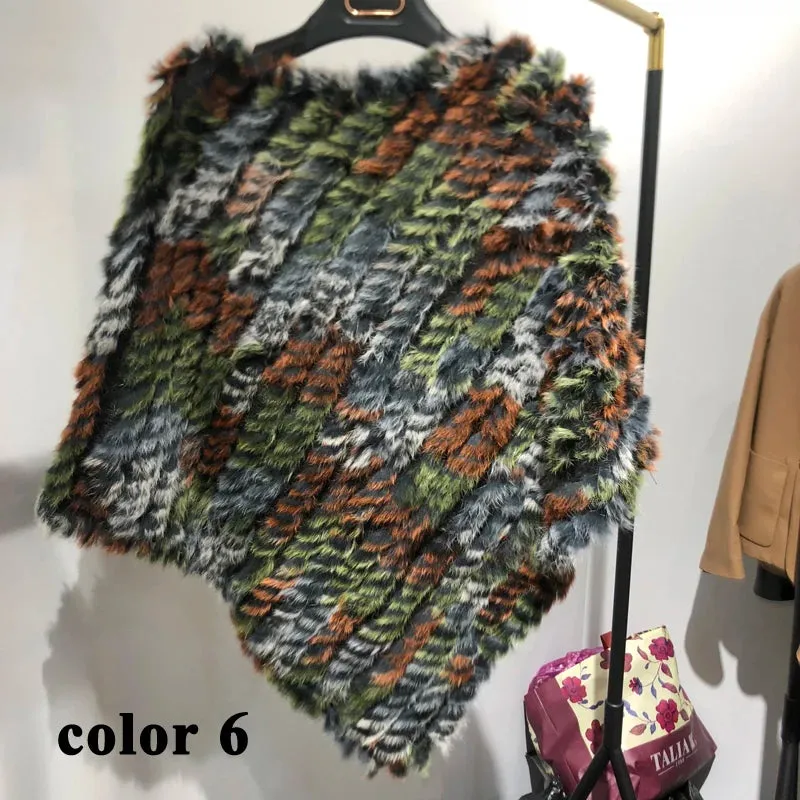 Real rabbit fur Rainbow Color Poncho