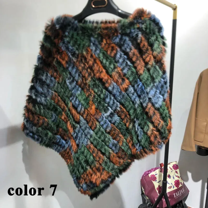 Real rabbit fur Rainbow Color Poncho