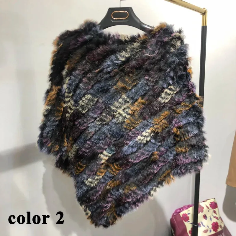 Real rabbit fur Rainbow Color Poncho