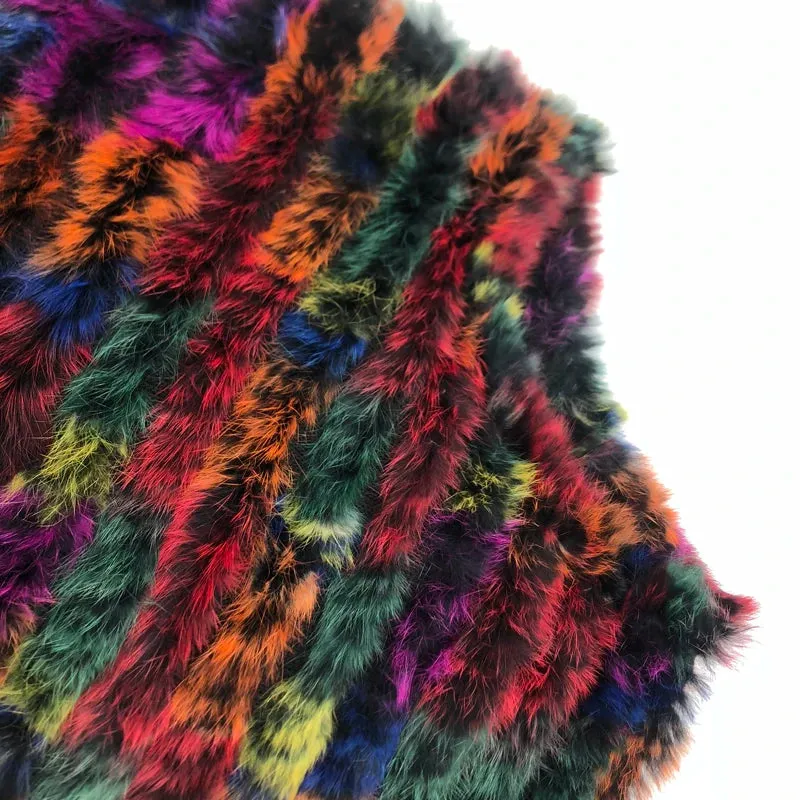 Real rabbit fur Rainbow Color Poncho