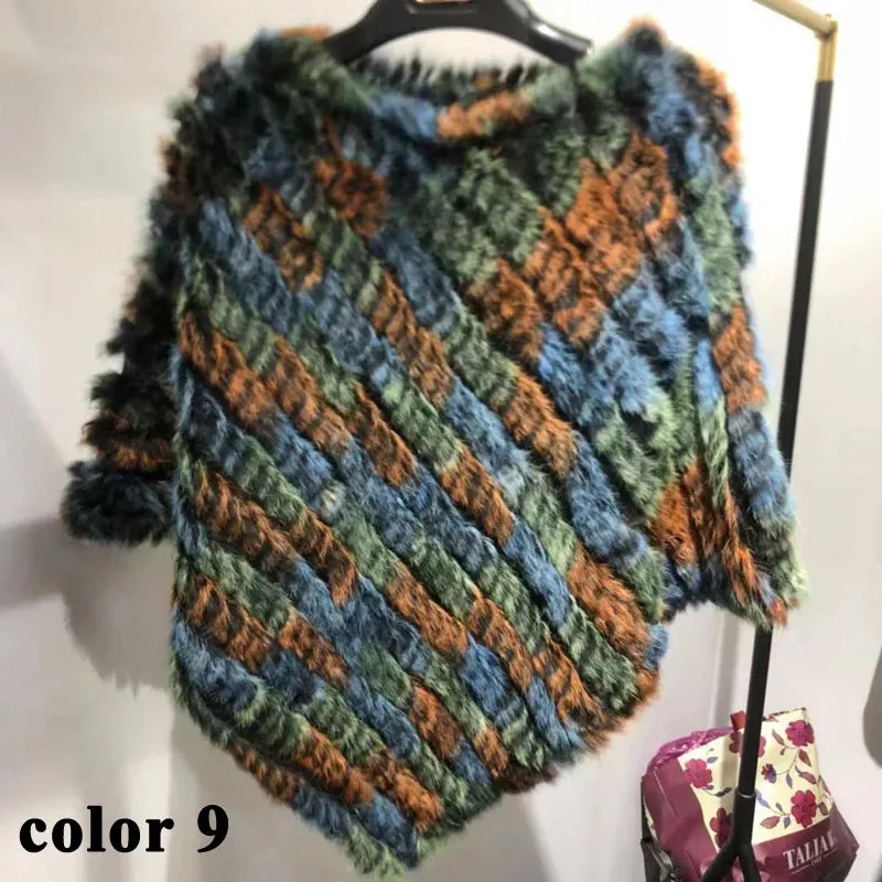 Real rabbit fur Rainbow Color Poncho