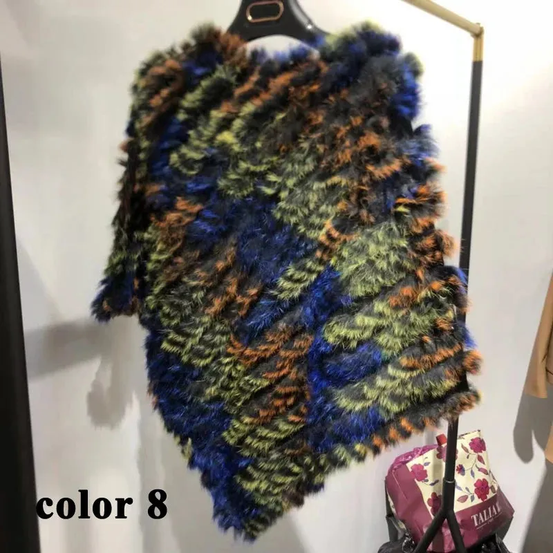 Real rabbit fur Rainbow Color Poncho