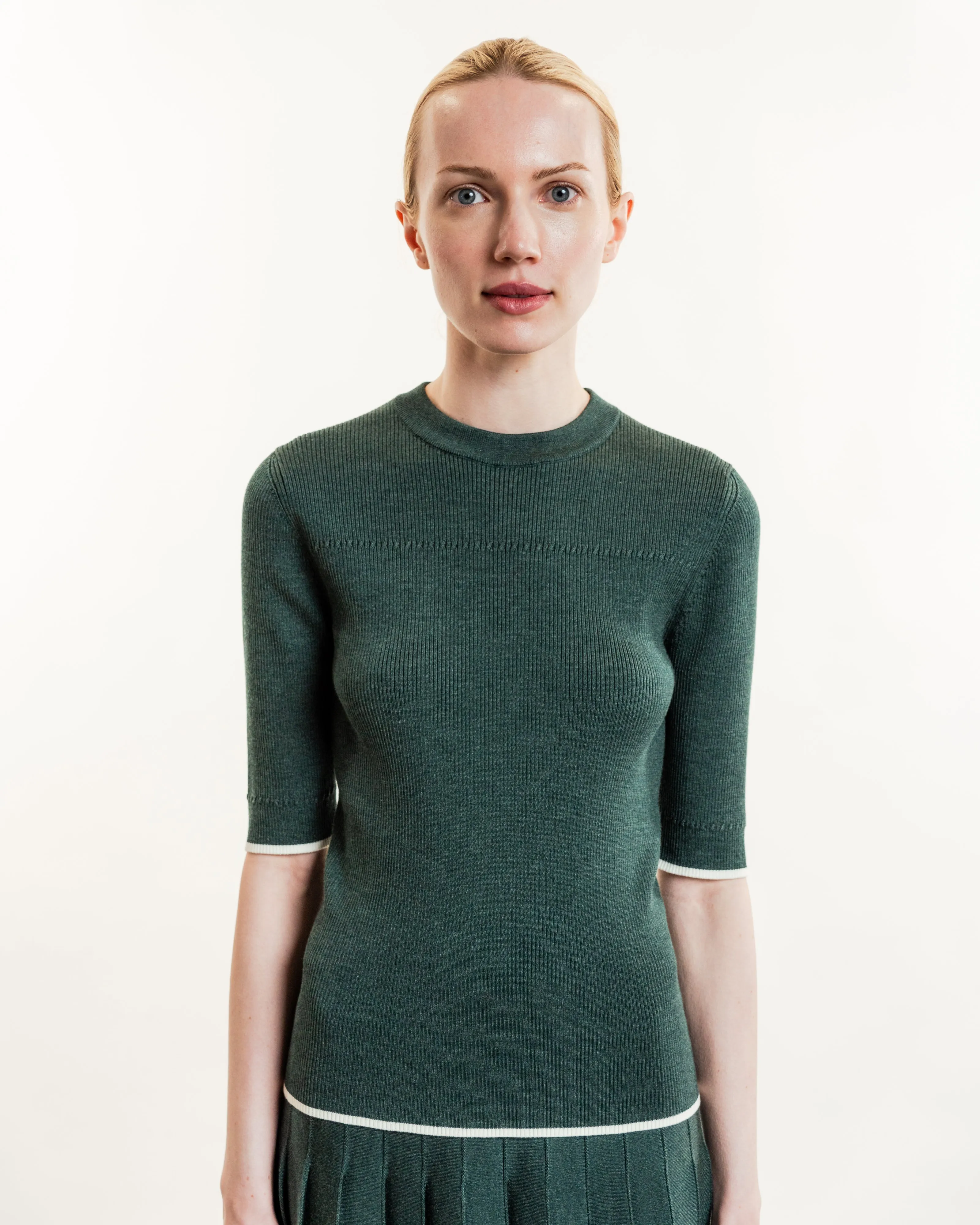 Ribbed-Knit T-Shirt with Tipping