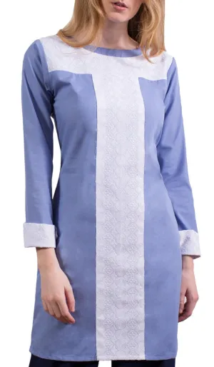 Rita Long Eyelet Accent Fine Cotton Tunic - French Blue - FINAL SALE