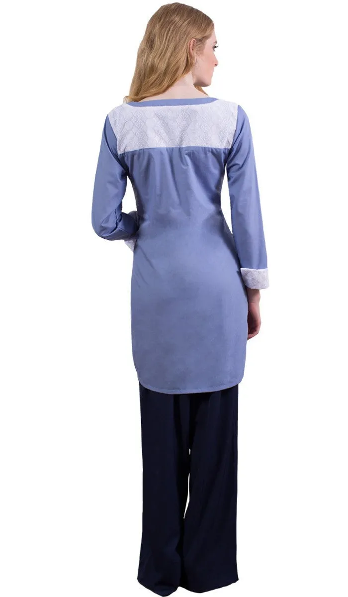 Rita Long Eyelet Accent Fine Cotton Tunic - French Blue - FINAL SALE