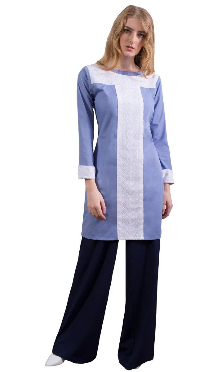 Rita Long Eyelet Accent Fine Cotton Tunic - French Blue - FINAL SALE