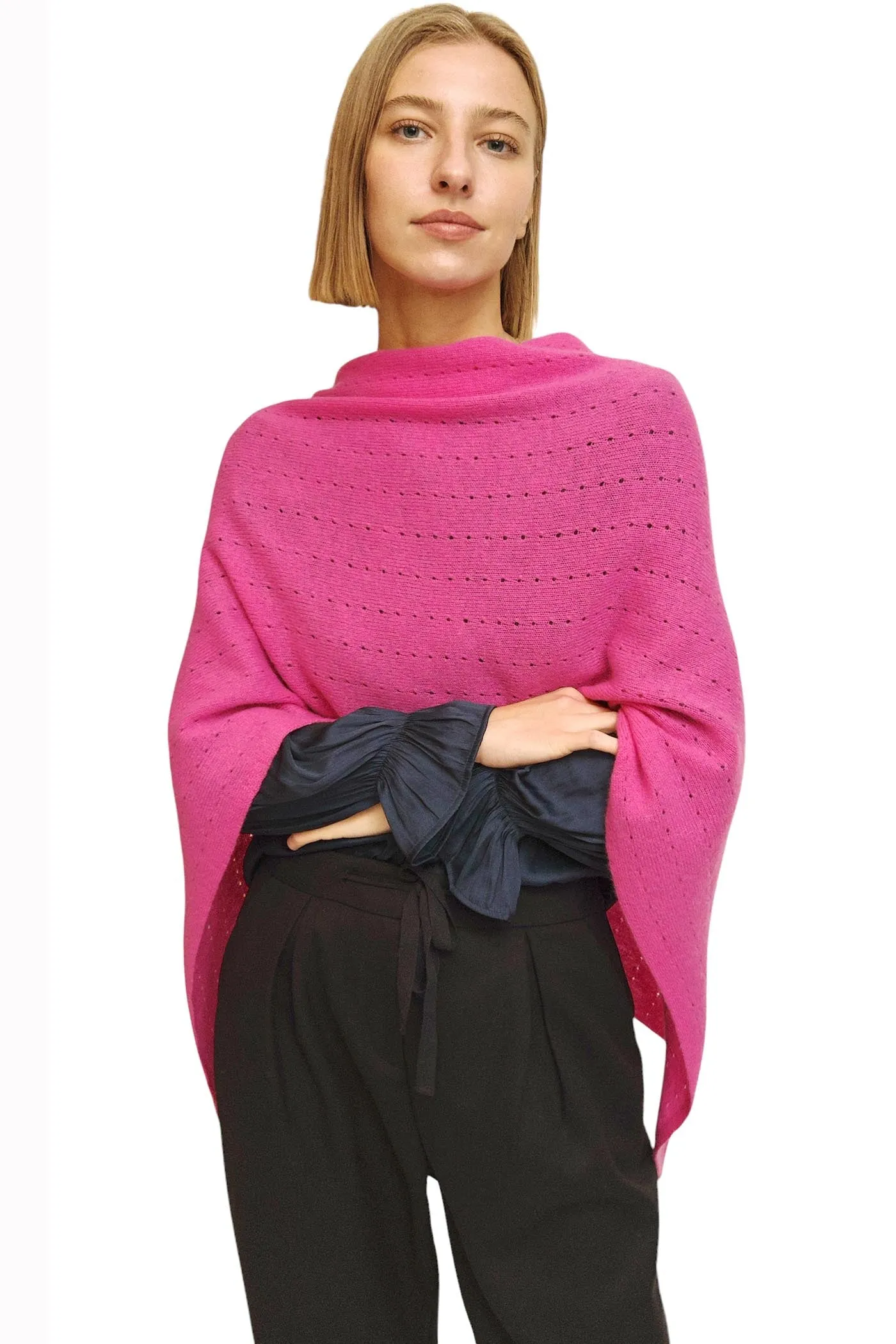 Rose pink cashmere poncho Multiway