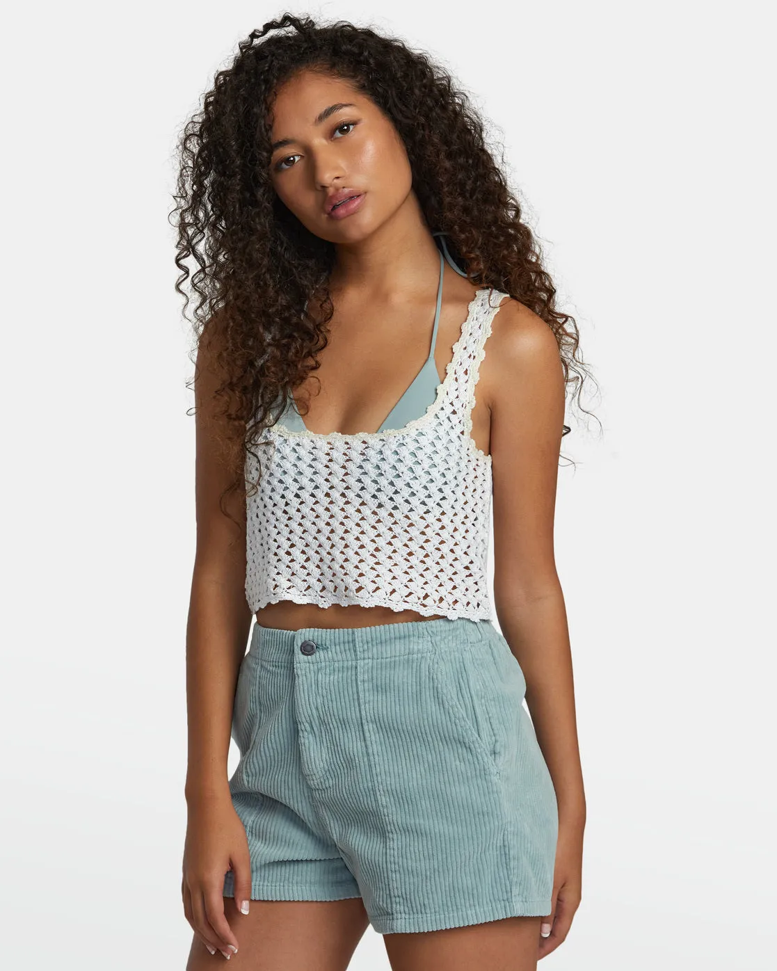 RVCA Railed Crochet Crop Top - Wisper White