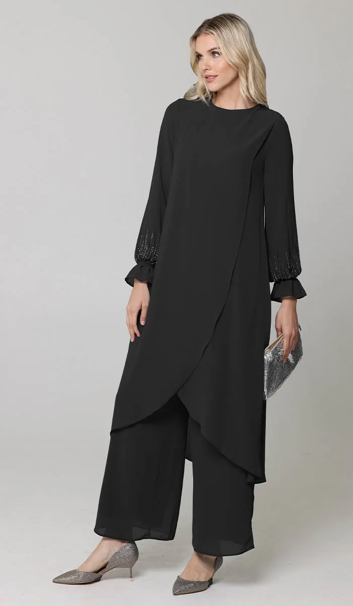 Safa Dressy Long Modest Midi Tunic - Black