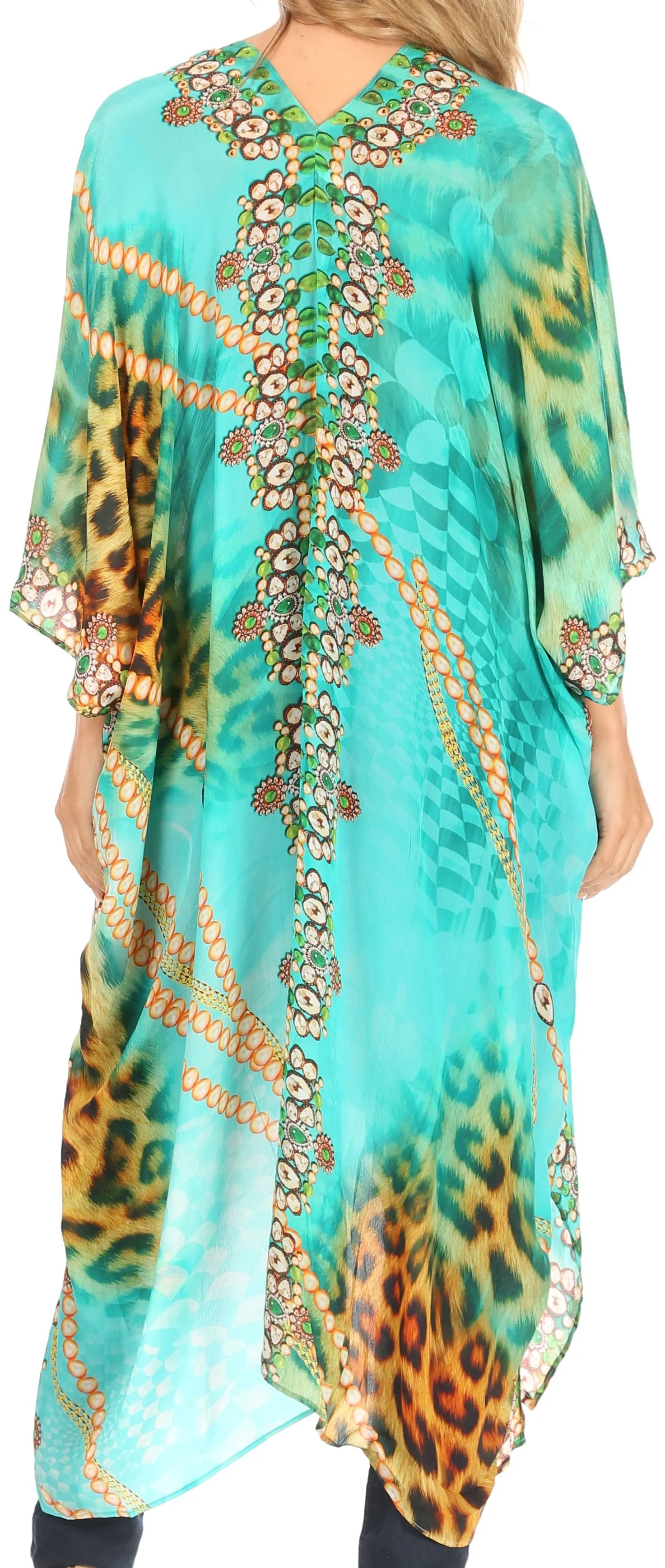 Sakkas Alvita Women's V Neck Beach Dress Top Caftan Cover up with Rhinestones