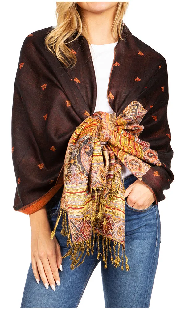 Sakkas Gianna Women's Silky Soft Reversible Floral Woven Pashmina Scarf Shawl Wrap