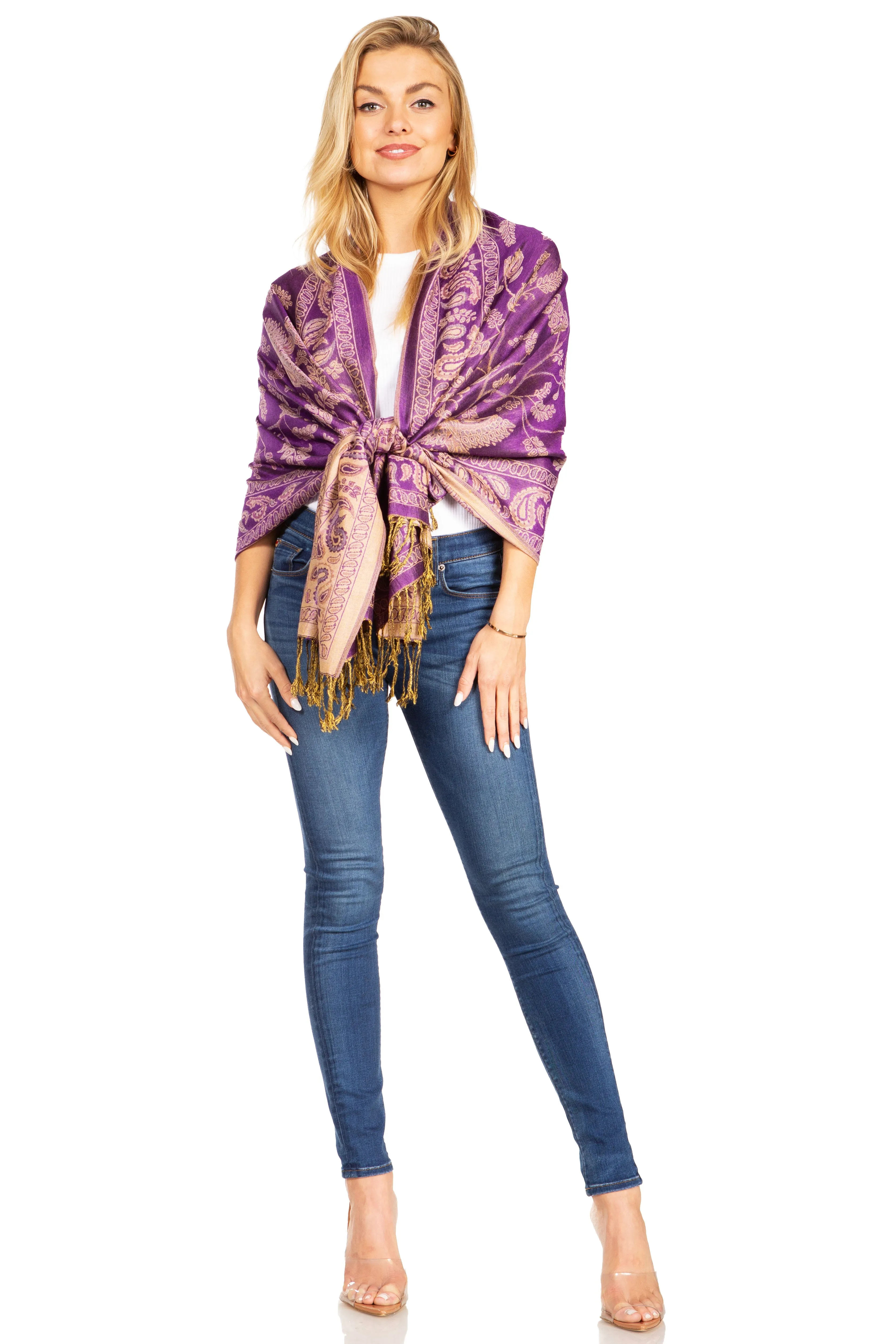 Sakkas Gianna Women's Silky Soft Reversible Floral Woven Pashmina Scarf Shawl Wrap