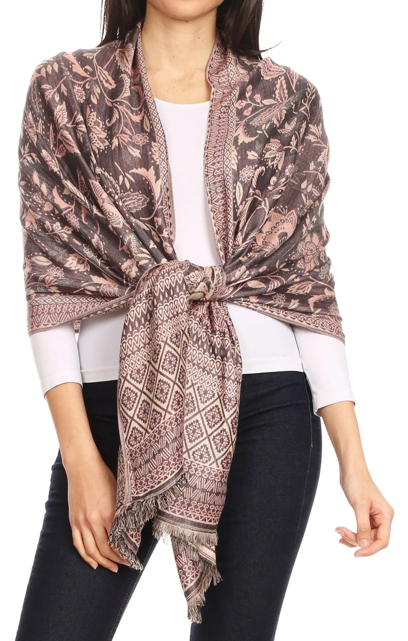 Sakkas Gianna Women's Silky Soft Reversible Floral Woven Pashmina Scarf Shawl Wrap