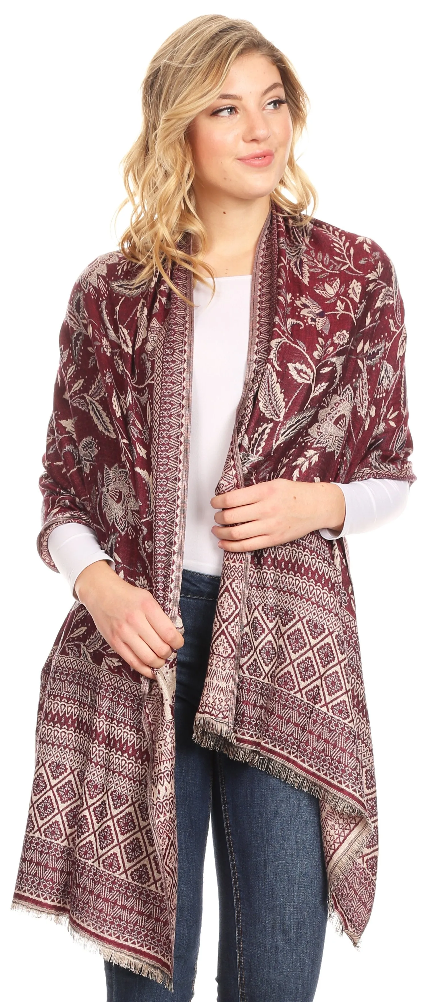 Sakkas Gianna Women's Silky Soft Reversible Floral Woven Pashmina Scarf Shawl Wrap