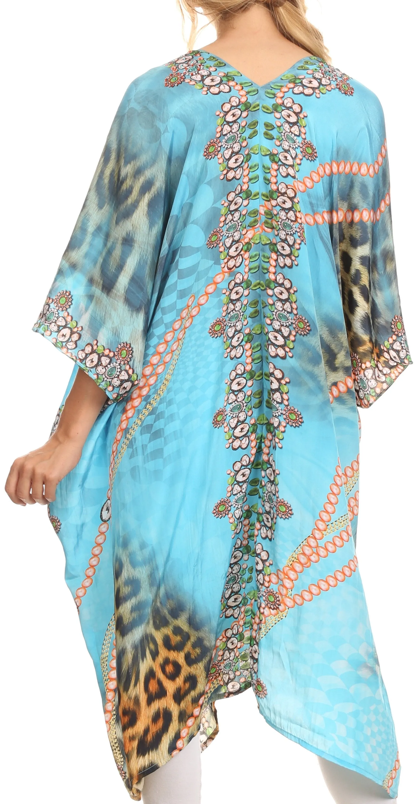 Sakkas Libra Mid Length Caftan Dress / Cover Up With Tribal Print / Rhinestones