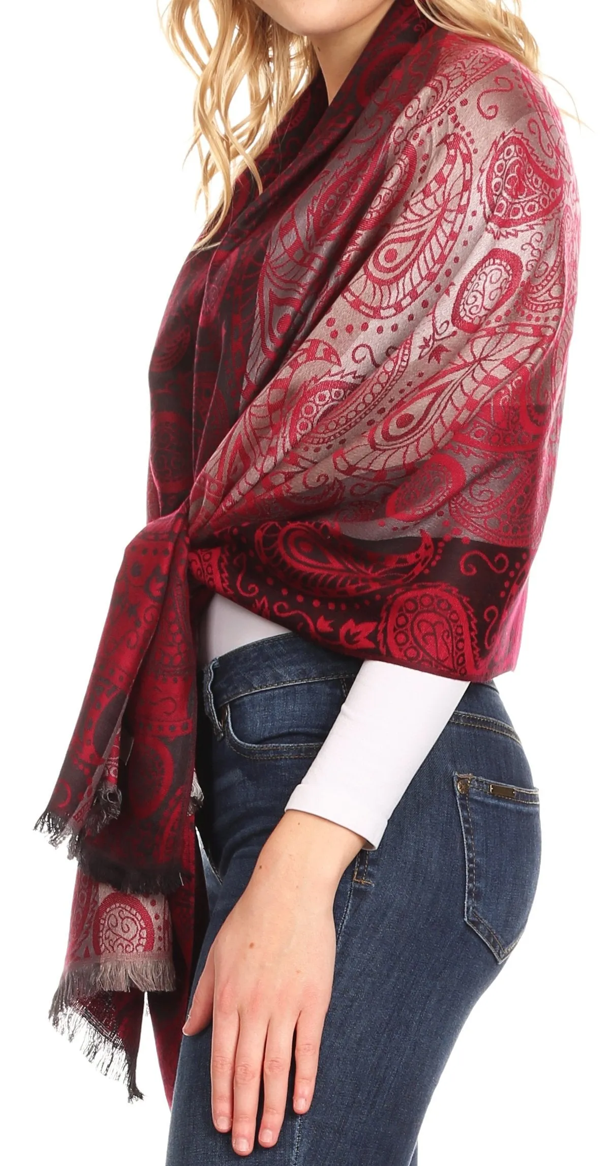 Sakkas Marga Women's Silky Soft Reversible Paisley Woven Pashmina Scarf Shawl Wrap