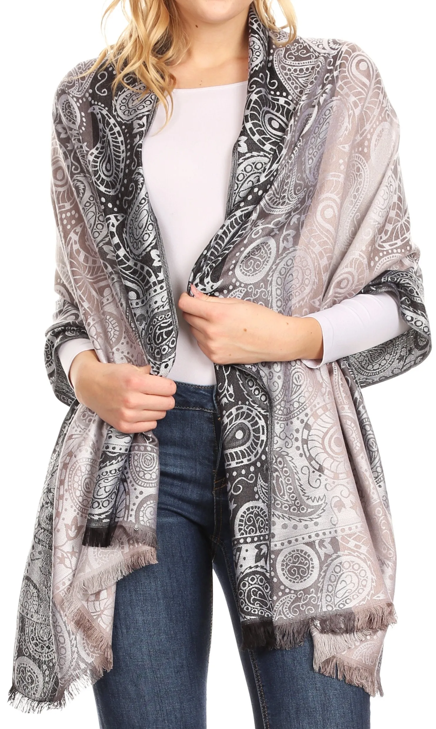 Sakkas Marga Women's Silky Soft Reversible Paisley Woven Pashmina Scarf Shawl Wrap