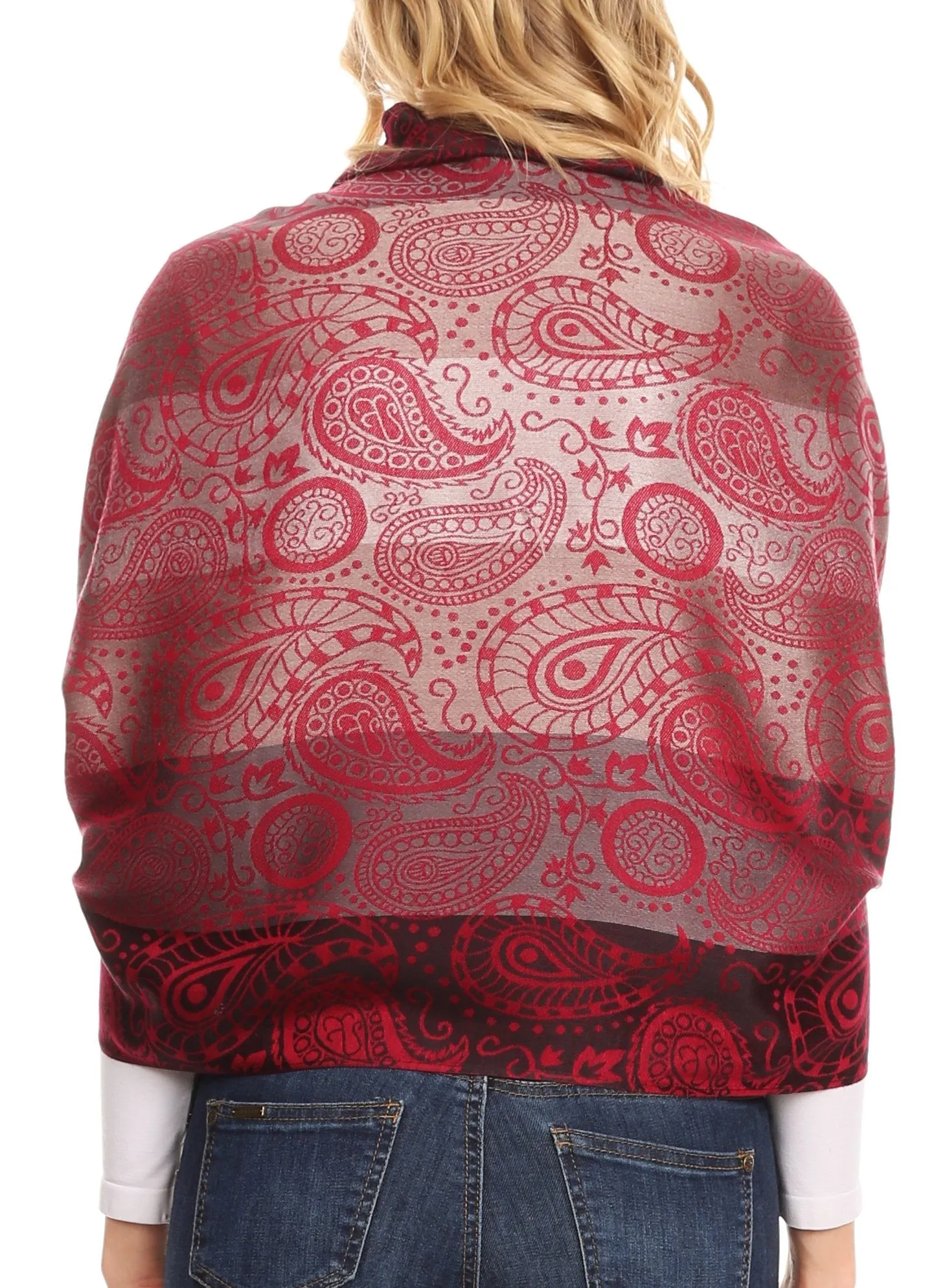 Sakkas Marga Women's Silky Soft Reversible Paisley Woven Pashmina Scarf Shawl Wrap