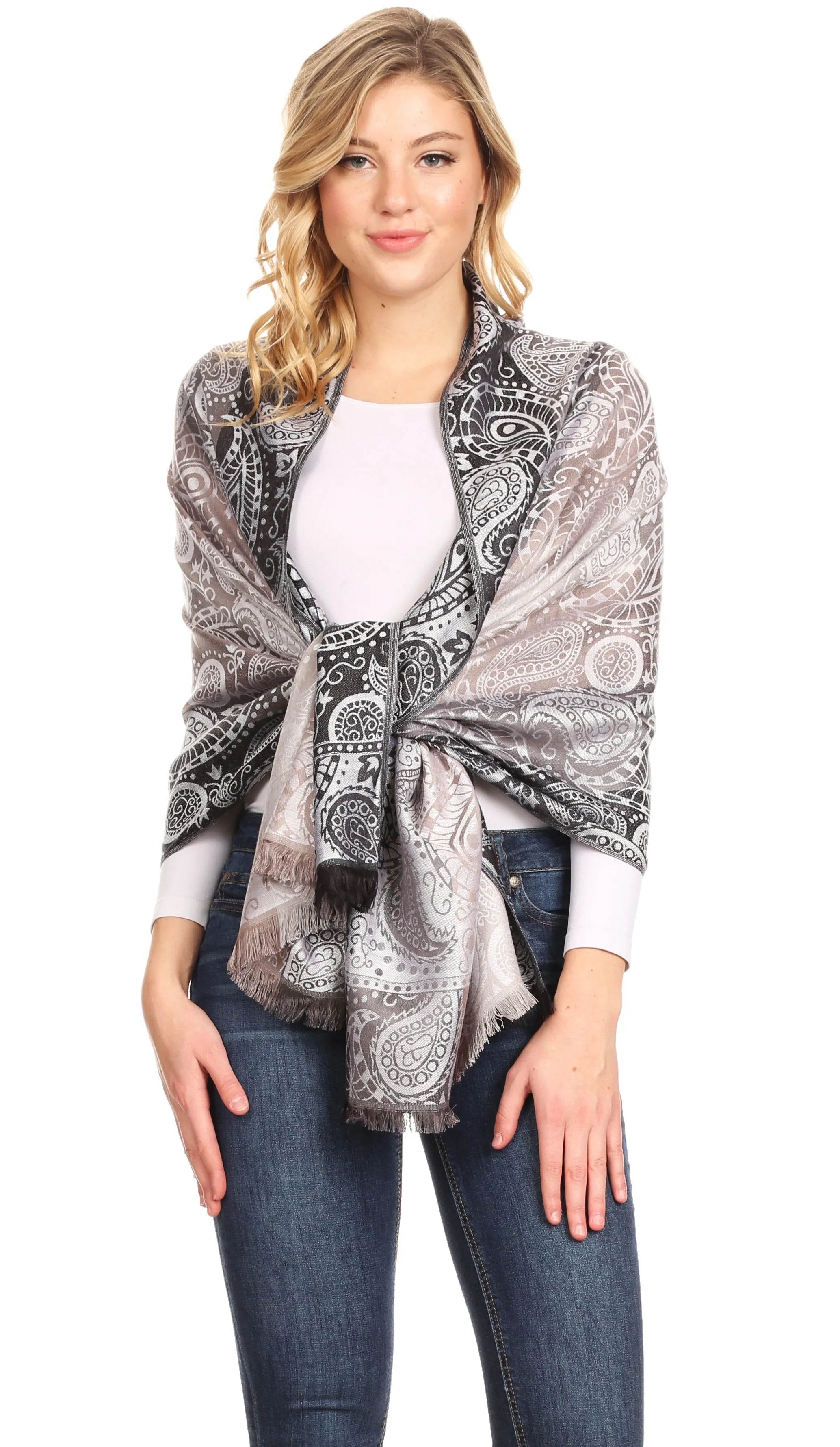 Sakkas Marga Women's Silky Soft Reversible Paisley Woven Pashmina Scarf Shawl Wrap