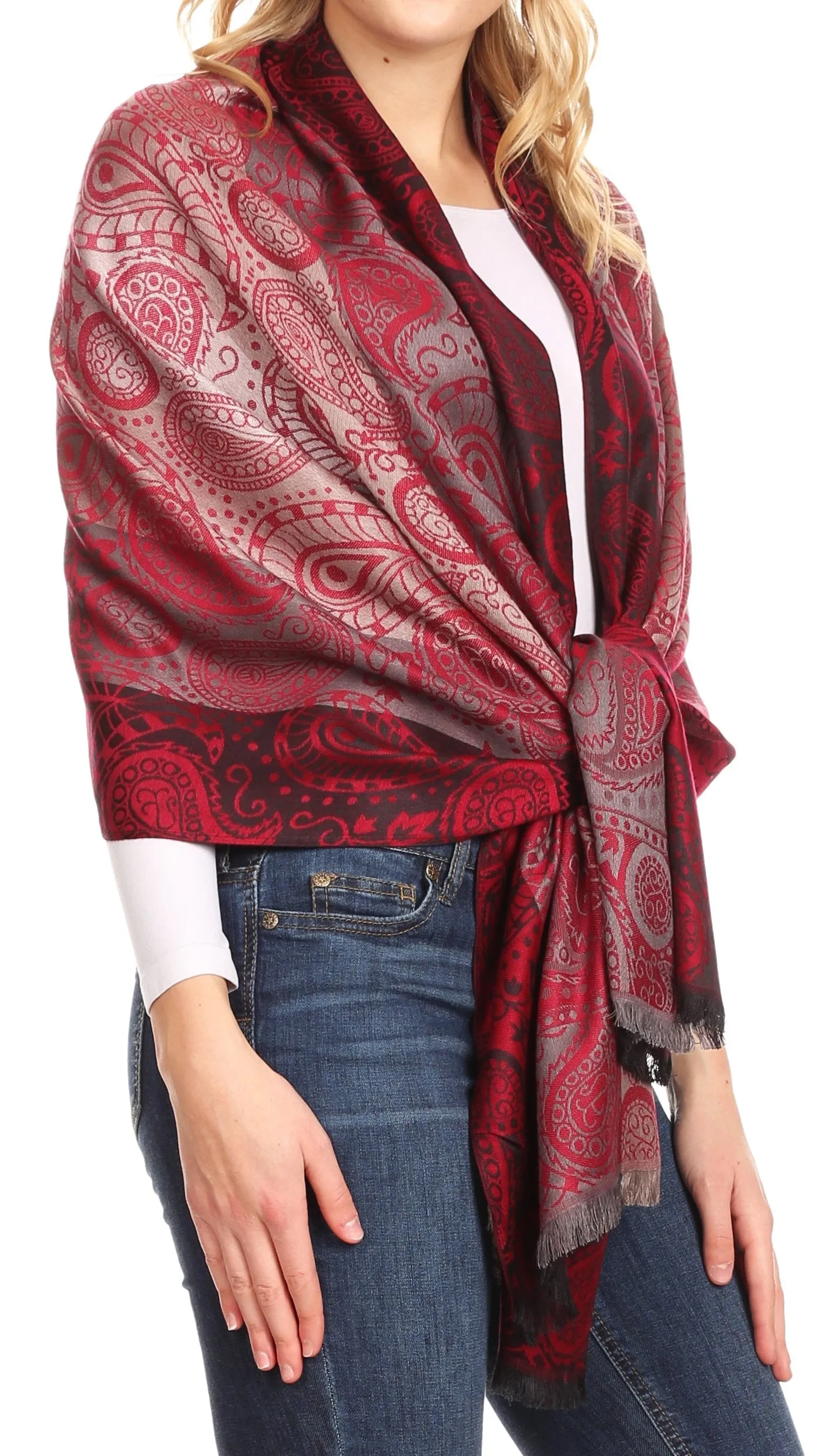 Sakkas Marga Women's Silky Soft Reversible Paisley Woven Pashmina Scarf Shawl Wrap