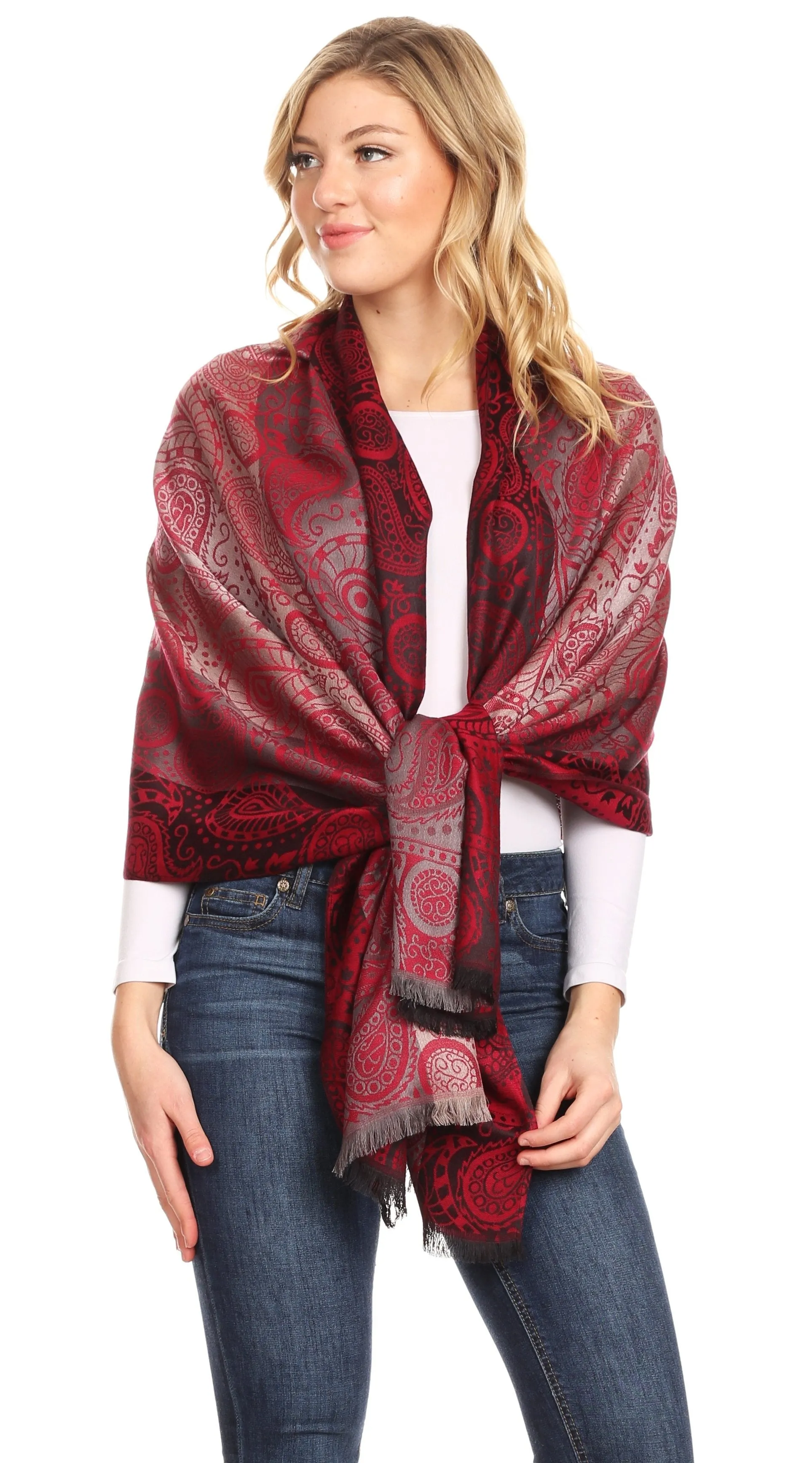 Sakkas Marga Women's Silky Soft Reversible Paisley Woven Pashmina Scarf Shawl Wrap