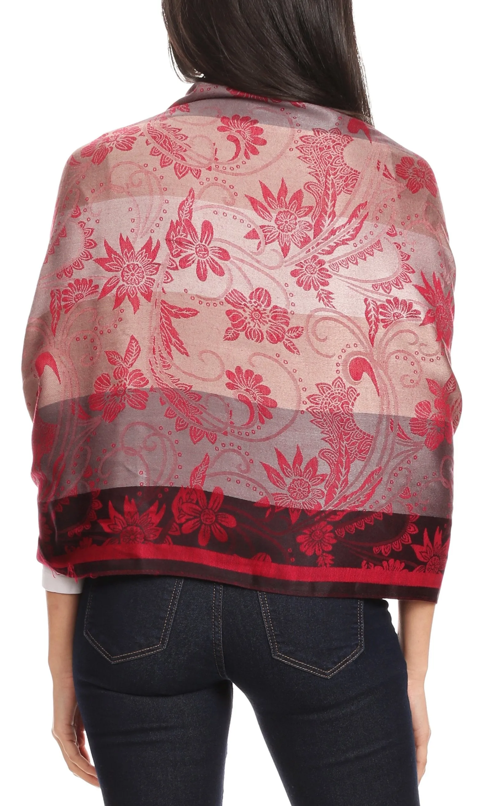 Sakkas Serina Women's Silky Soft Reversible Floral Woven Pashmina Scarf Shawl Wrap