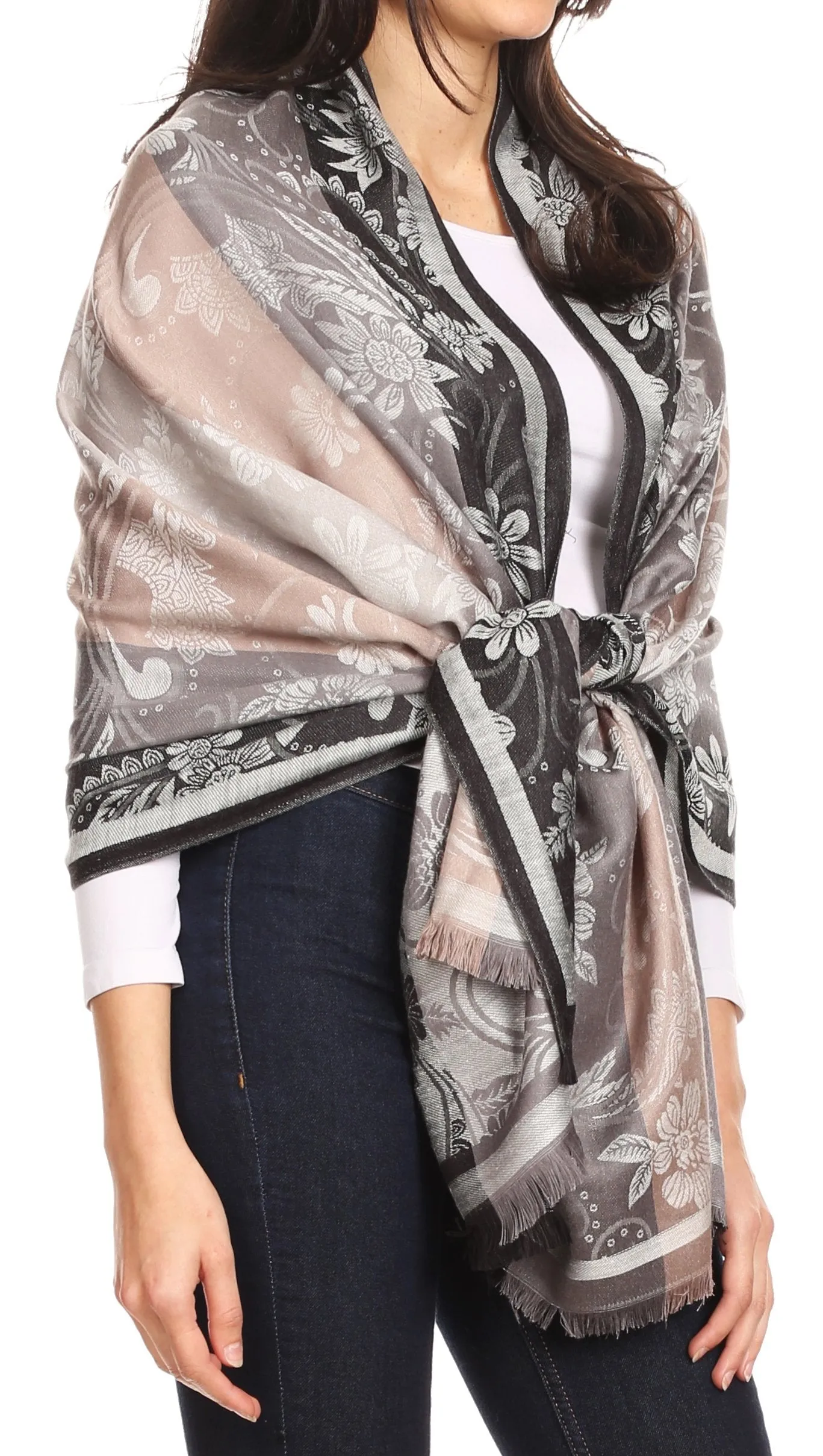 Sakkas Serina Women's Silky Soft Reversible Floral Woven Pashmina Scarf Shawl Wrap