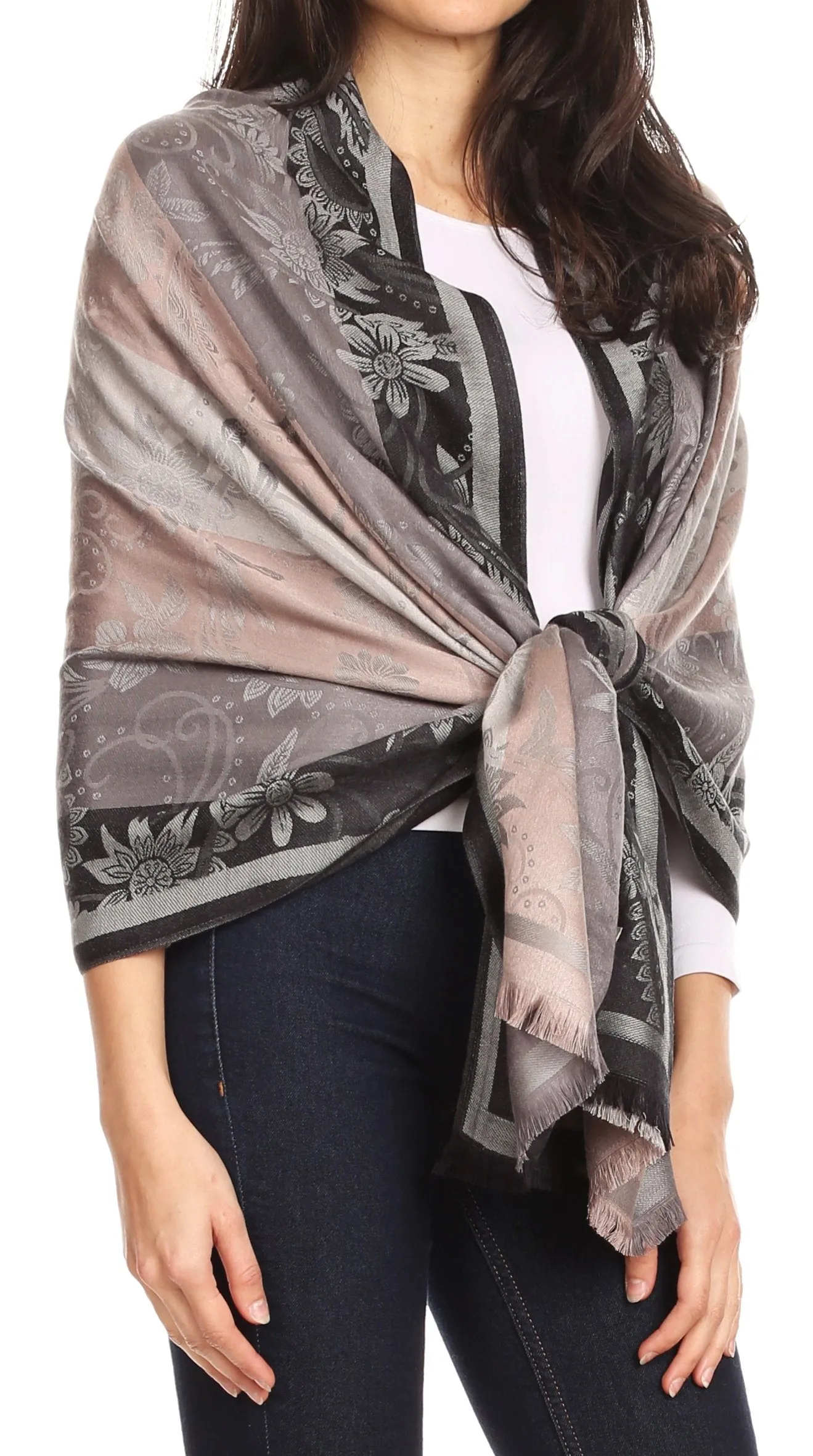 Sakkas Serina Women's Silky Soft Reversible Floral Woven Pashmina Scarf Shawl Wrap