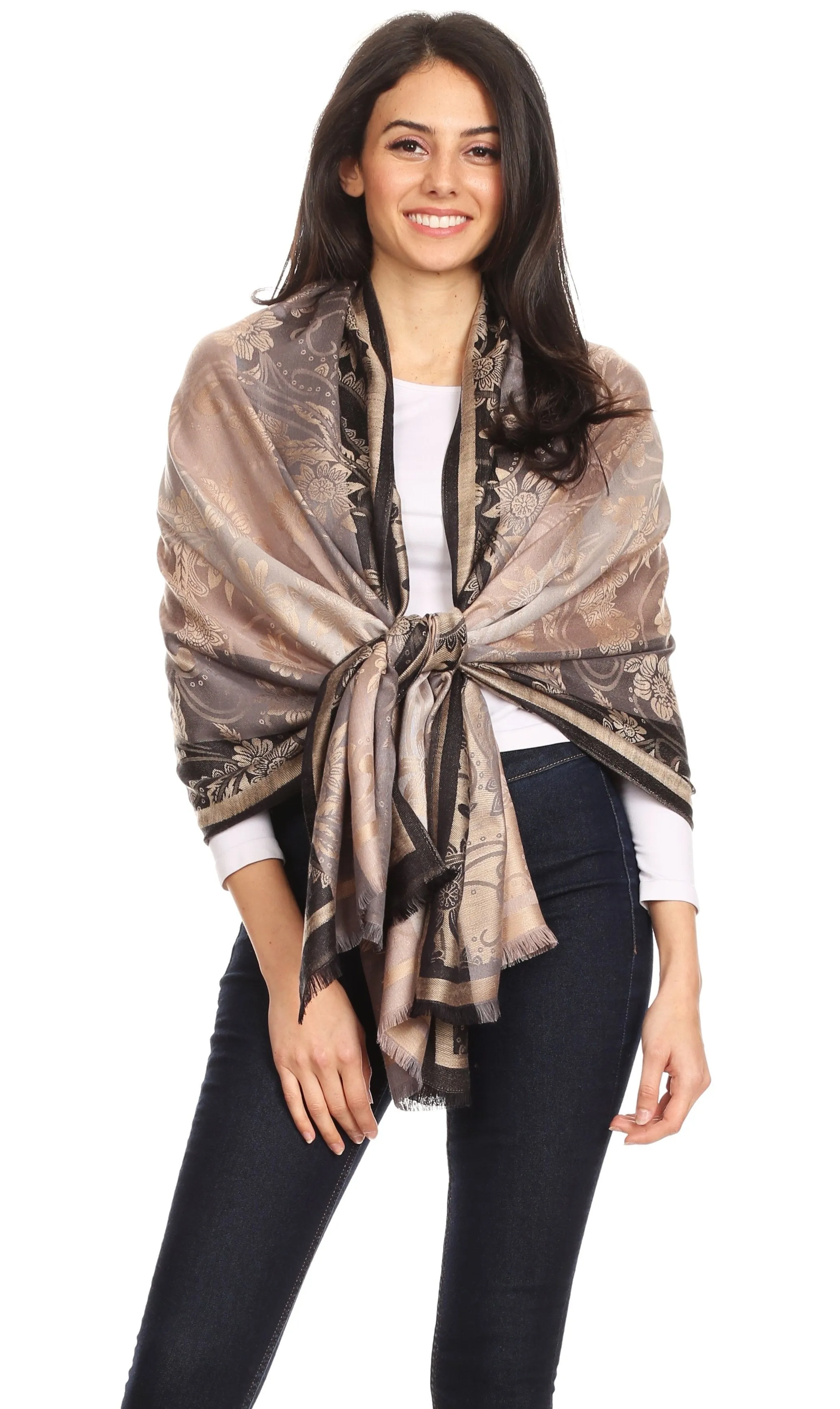 Sakkas Serina Women's Silky Soft Reversible Floral Woven Pashmina Scarf Shawl Wrap