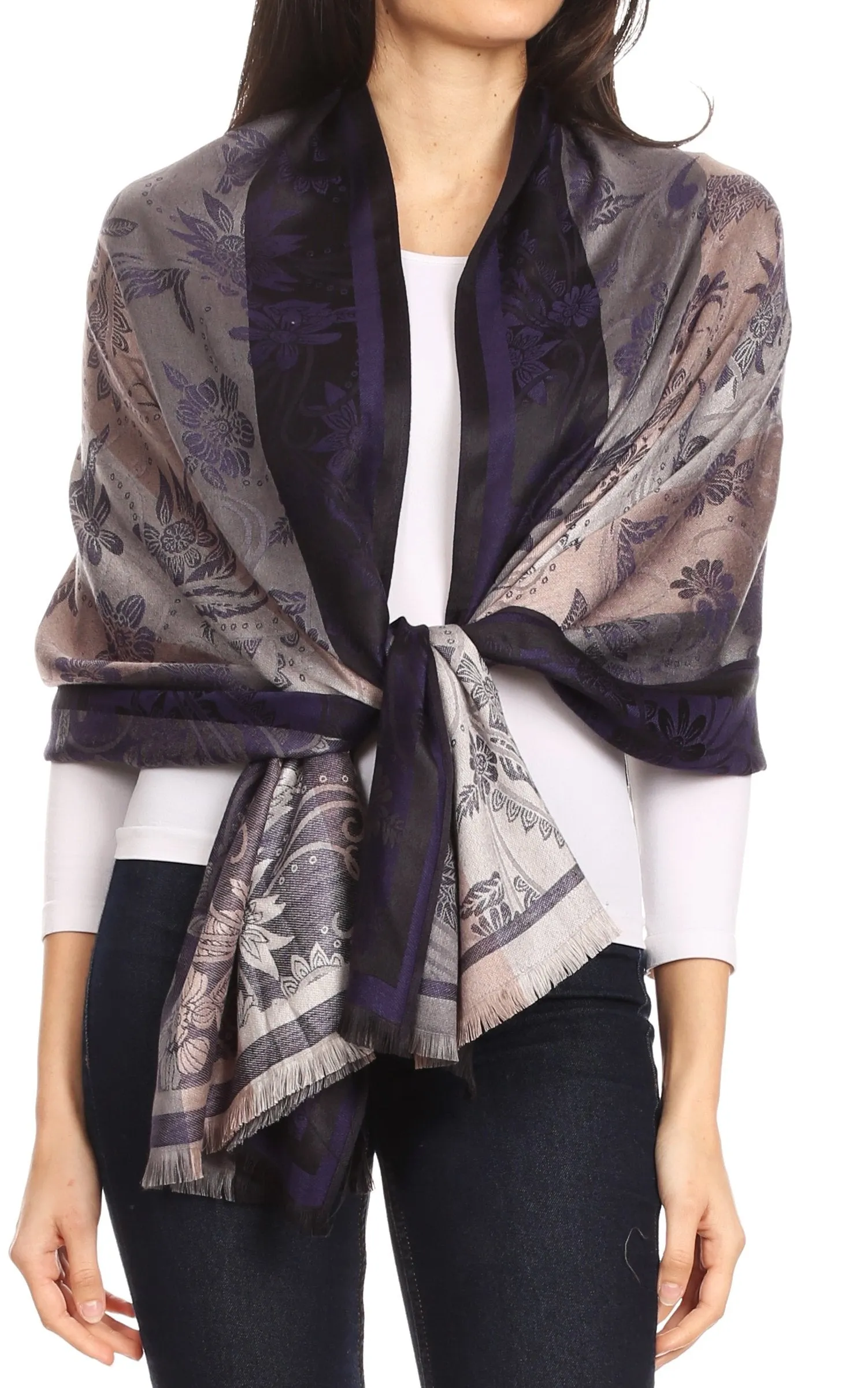 Sakkas Serina Women's Silky Soft Reversible Floral Woven Pashmina Scarf Shawl Wrap