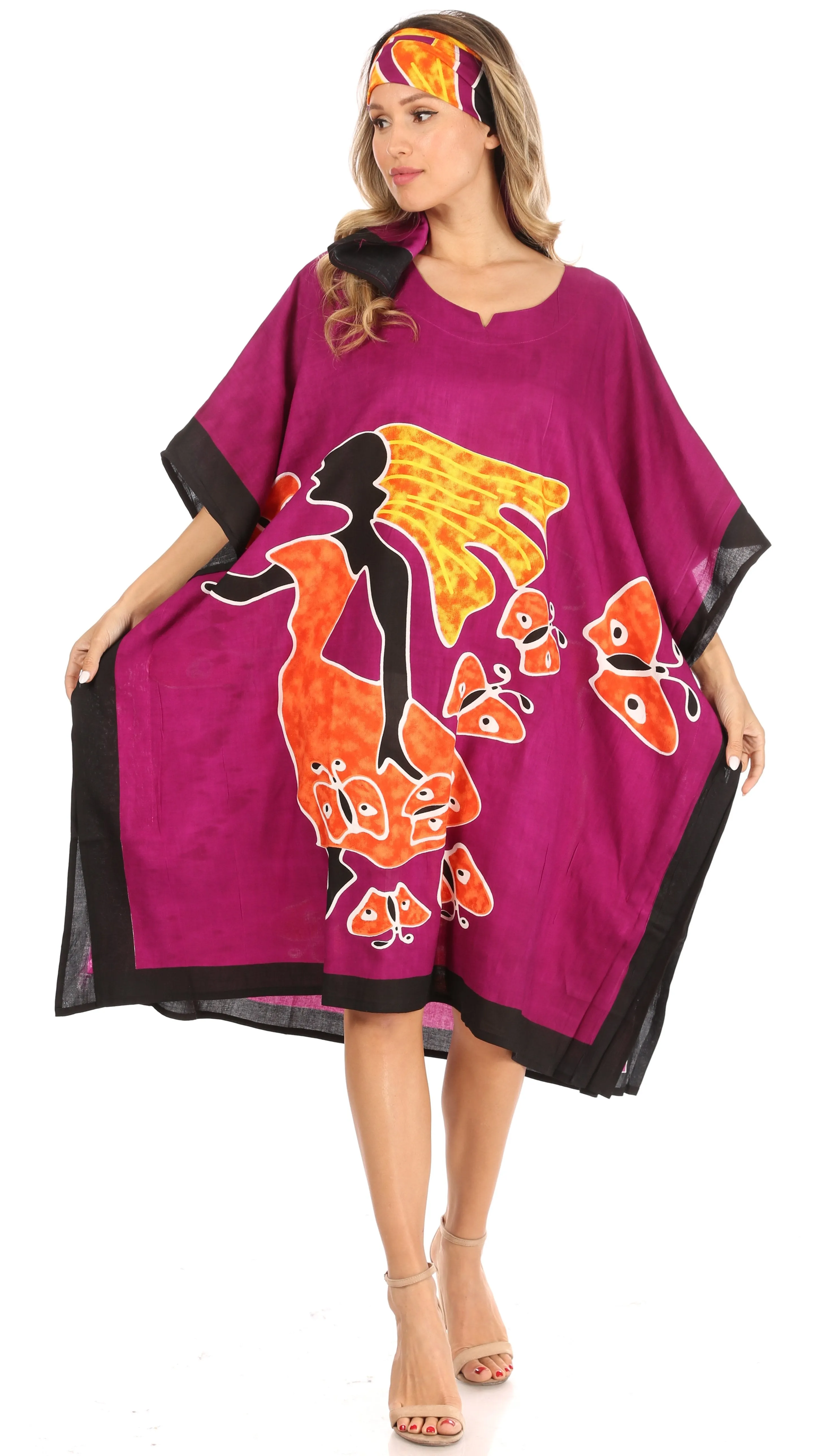 Sakkas Trina Women's Casual Loose Beach Poncho Caftan Dress Cover-up Many Print