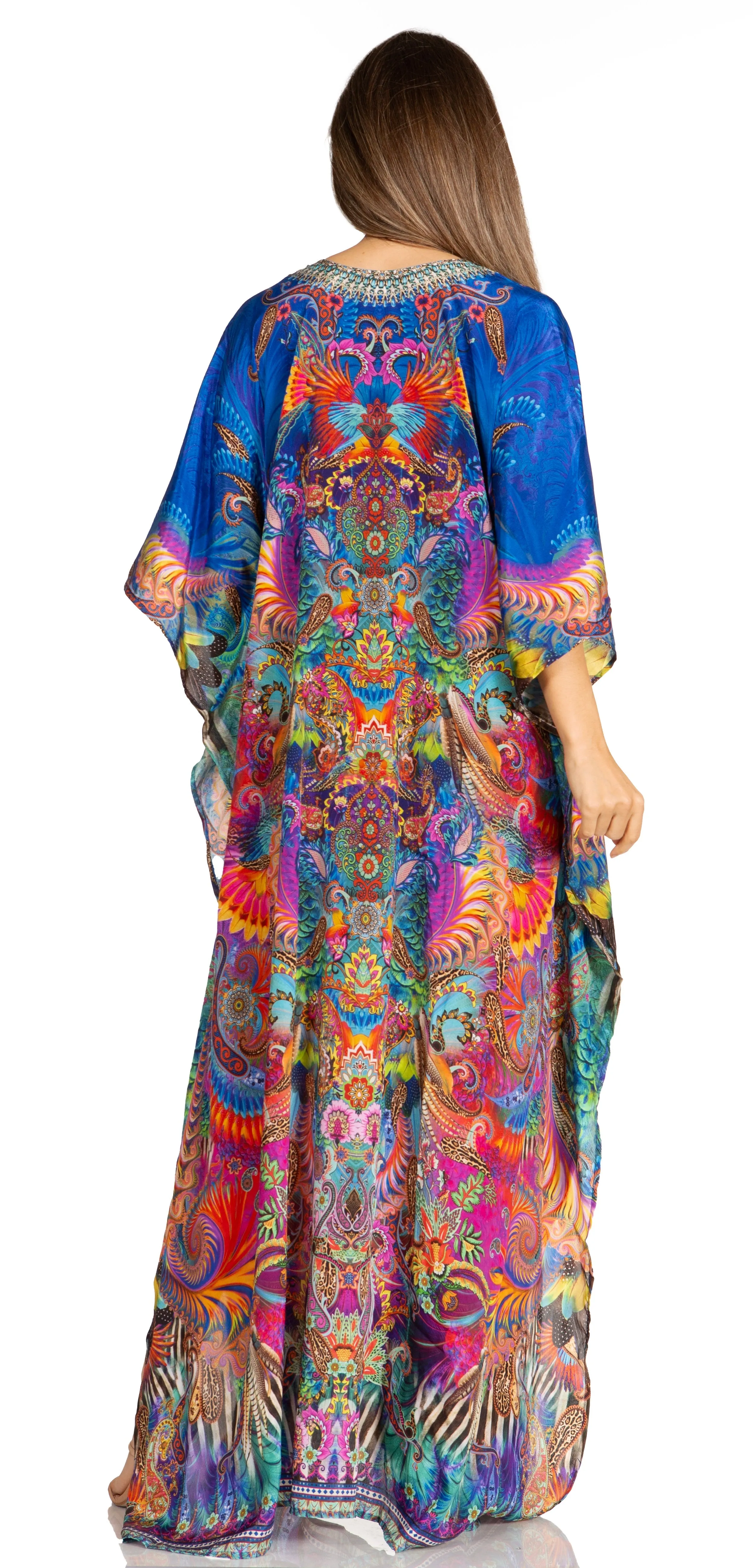 Sakkas Yeni Women's Short Sleeve V-neck Summer Floral Long Caftan Dress Cover-up