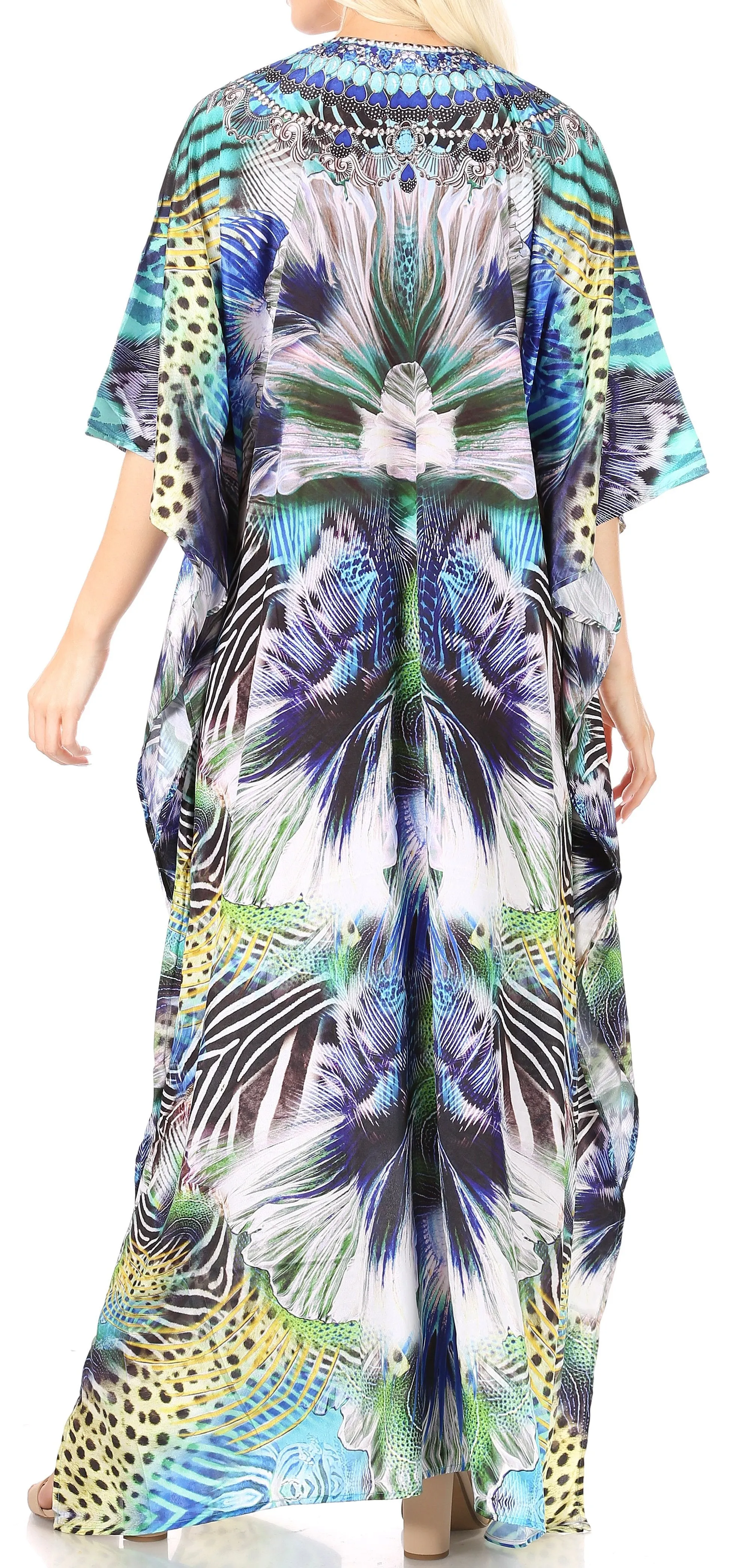 Sakkas Yeni Women's Short Sleeve V-neck Summer Floral Long Caftan Dress Cover-up