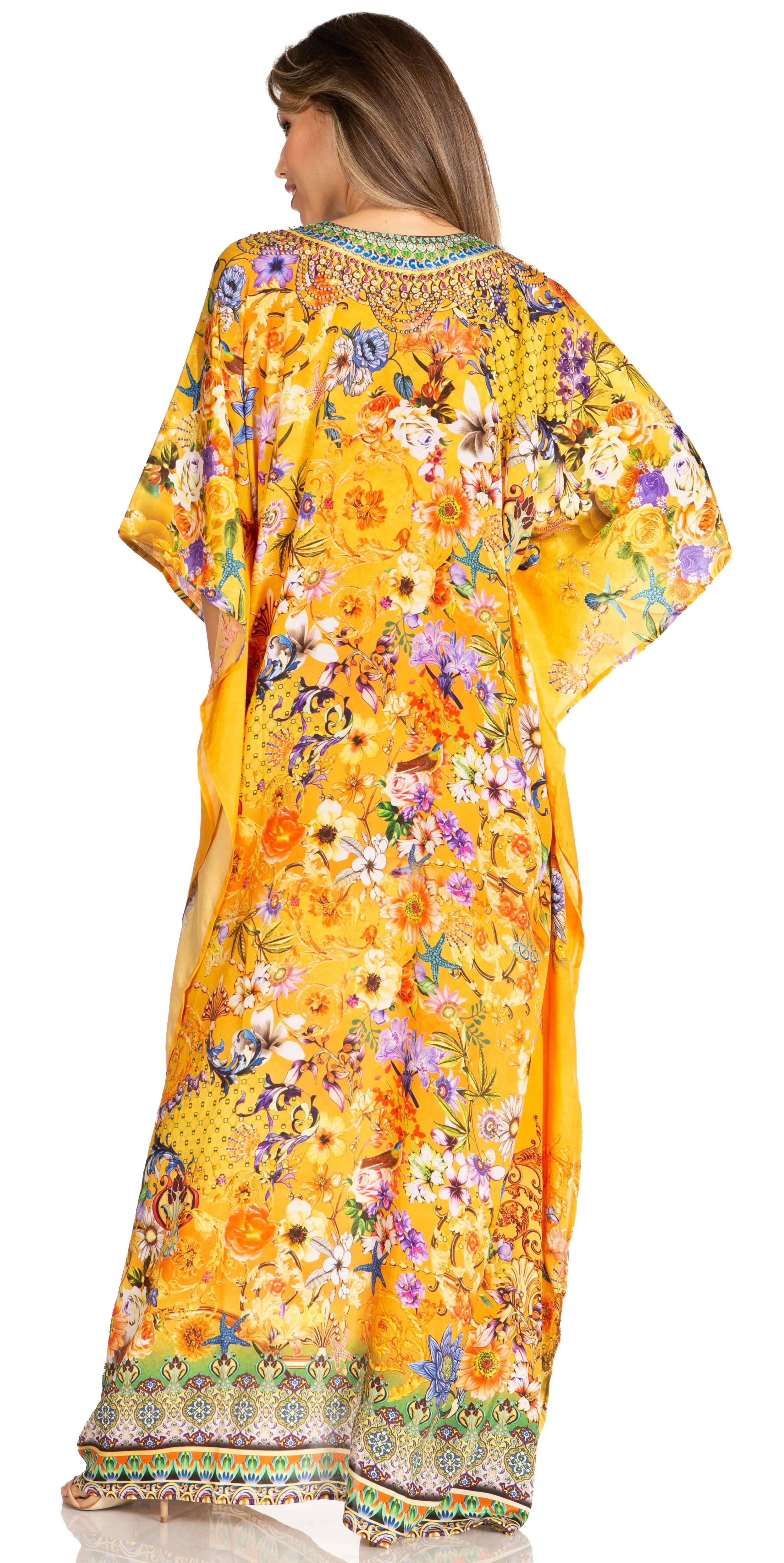 Sakkas Yeni Women's Short Sleeve V-neck Summer Floral Long Caftan Dress Cover-up