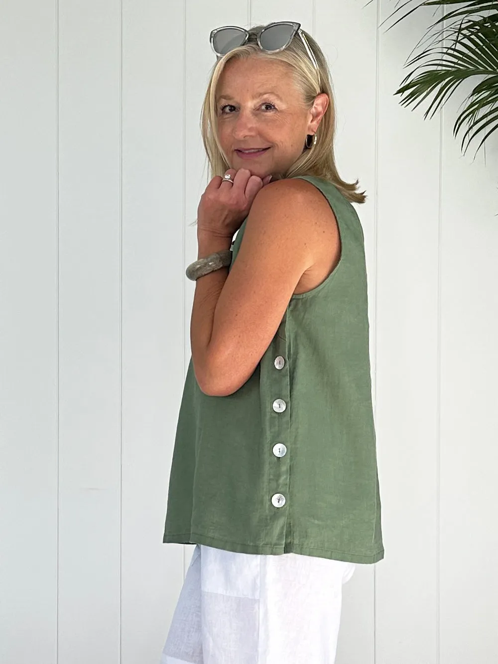 Sara Side Button Cami - Khaki