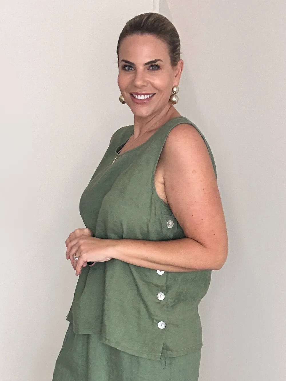 Sara Side Button Cami - Khaki