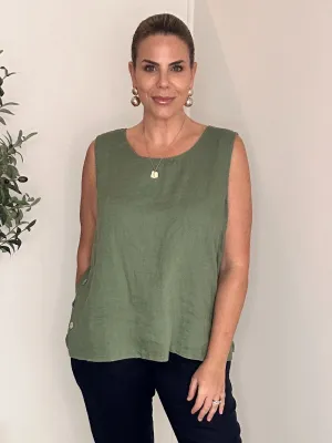 Sara Side Button Cami - Khaki