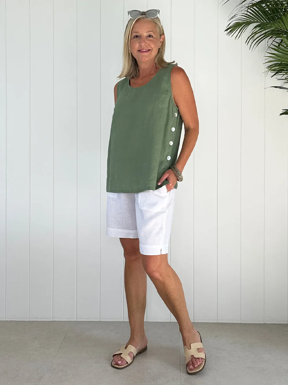 Sara Side Button Cami - Khaki