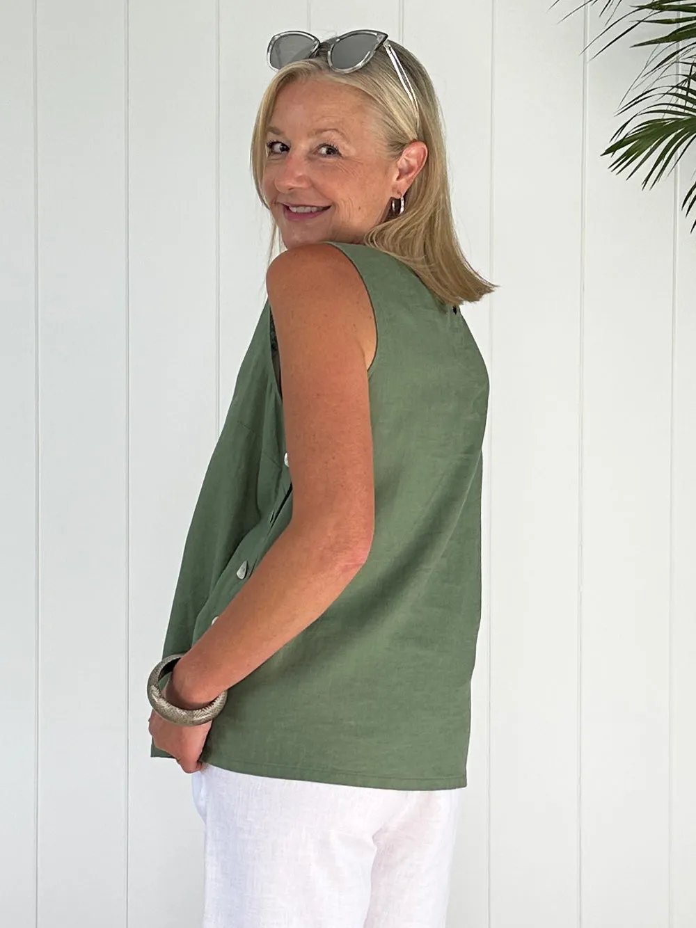 Sara Side Button Cami - Khaki