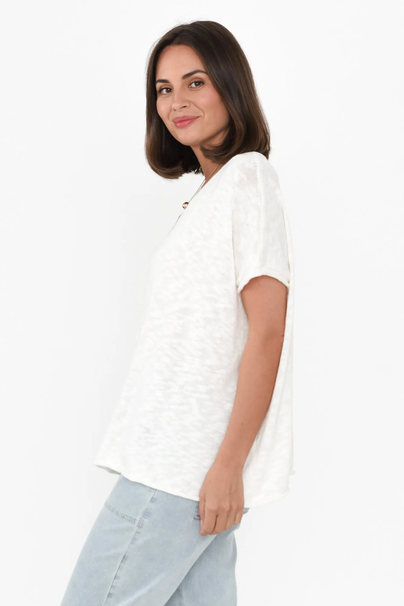 Saxon White Cotton Knit Top