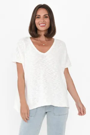 Saxon White Cotton Knit Top