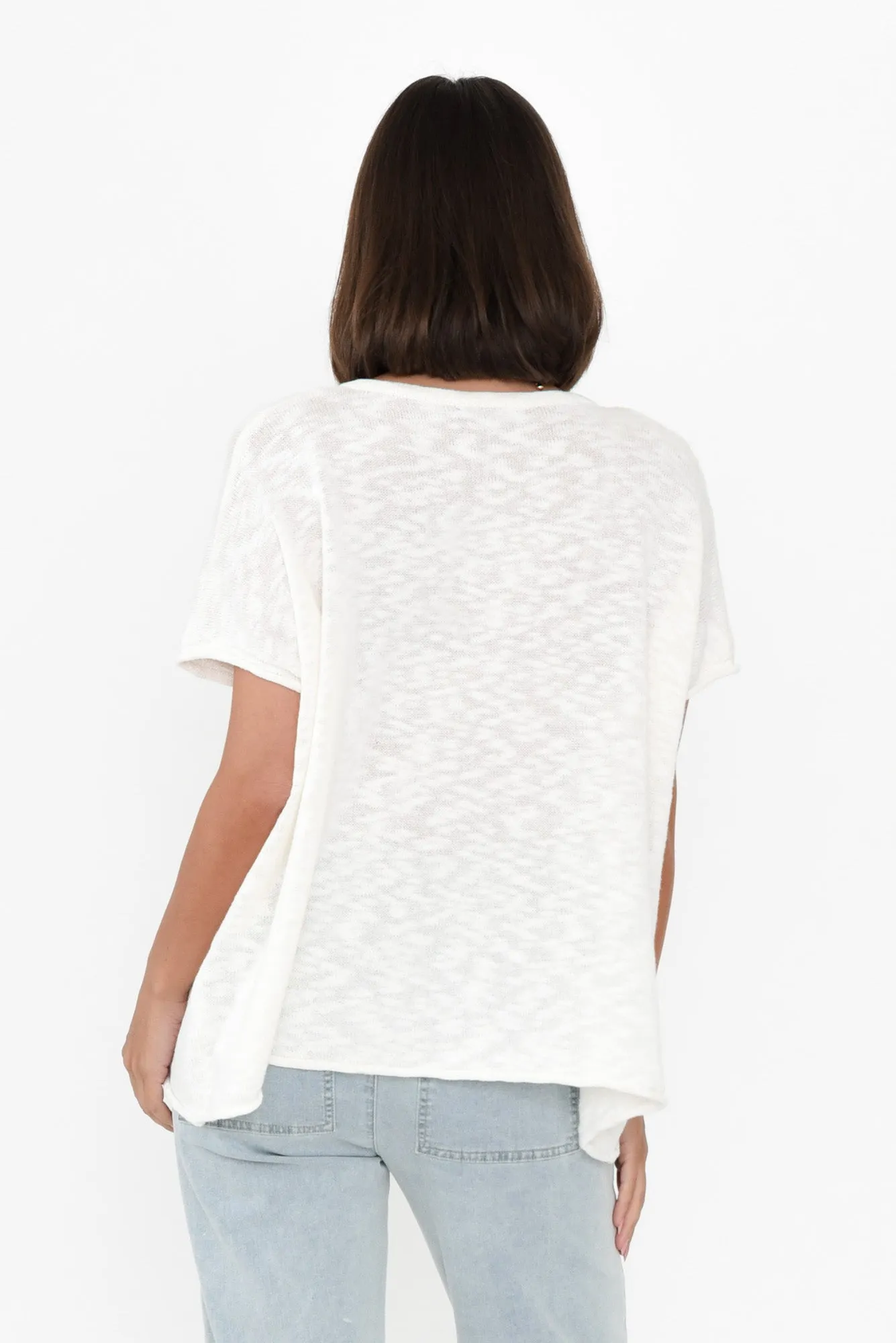 Saxon White Cotton Knit Top