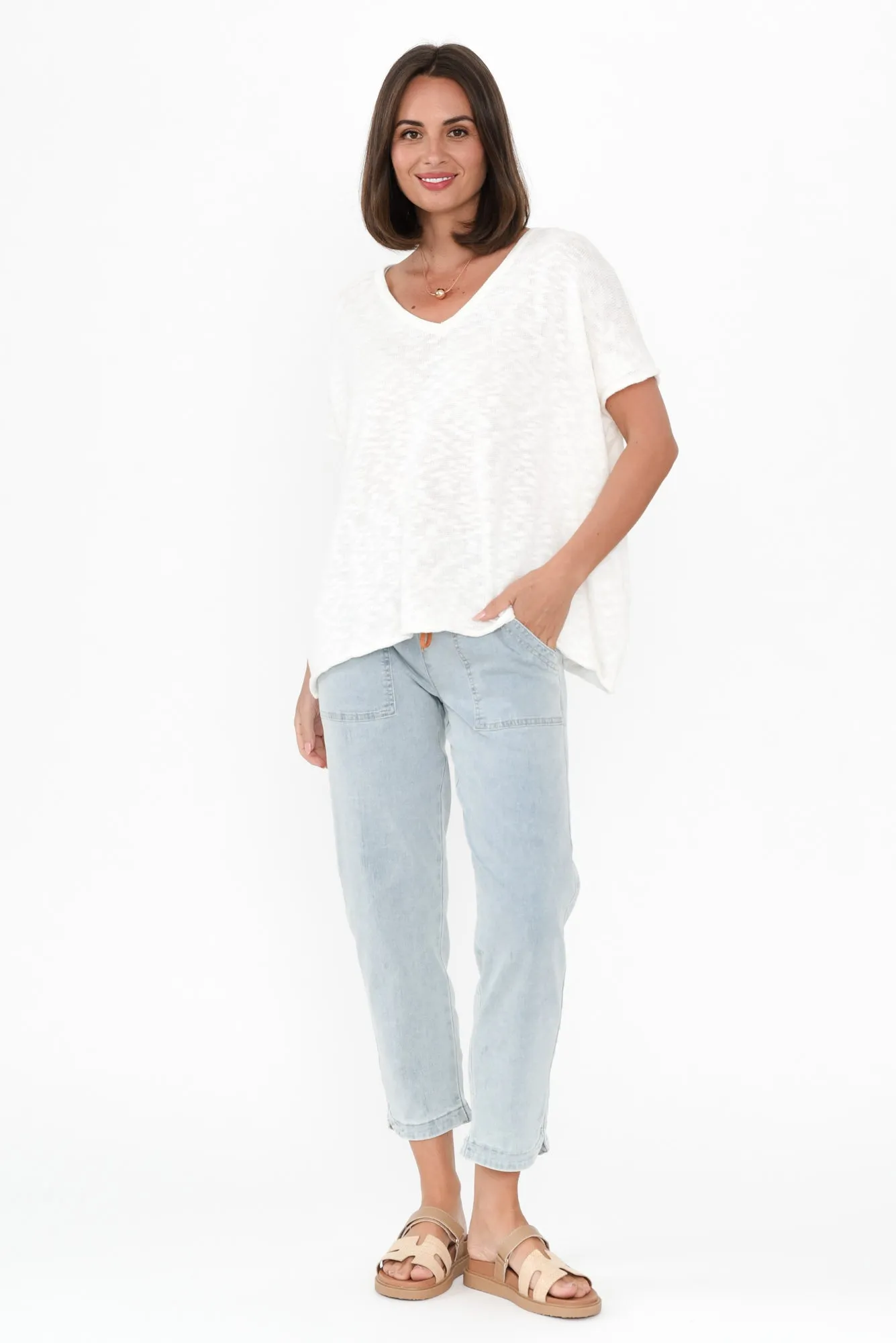 Saxon White Cotton Knit Top