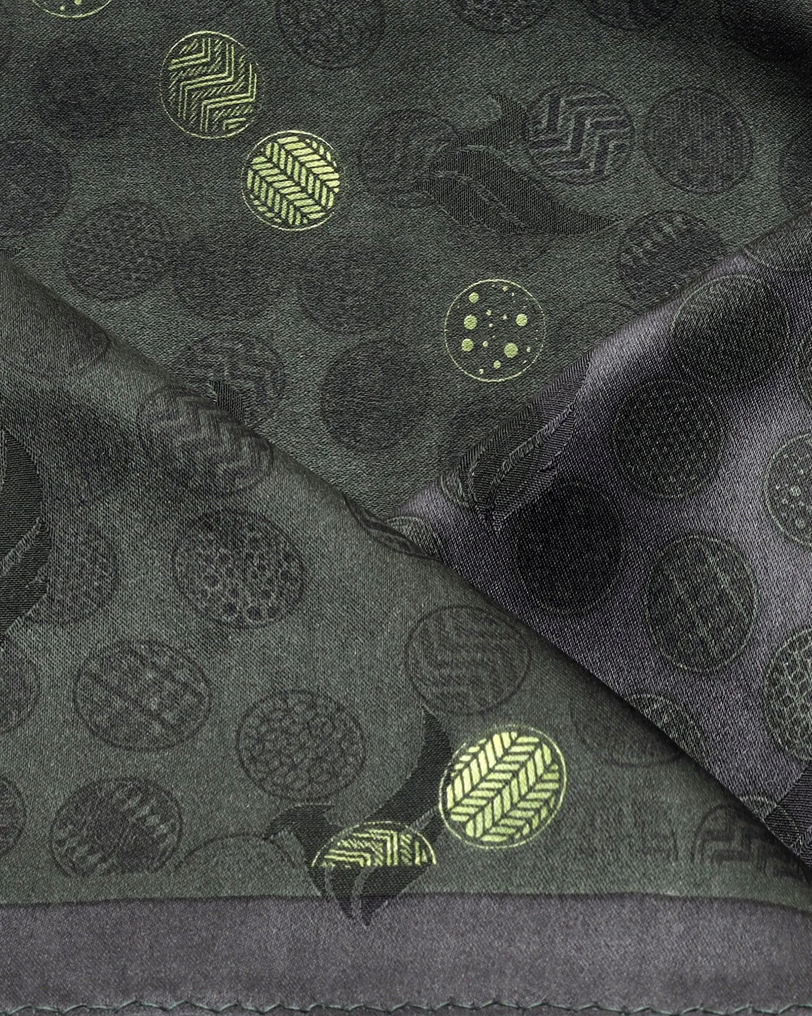 Silk Green Black Printed Pocket Square - Ted